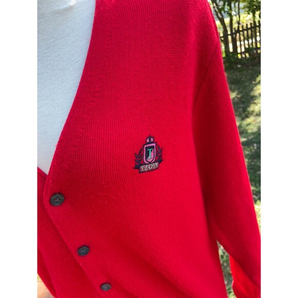 Vintage Izod Red Cardigan Sweater M Acrylic U.S.A. Woman Missing Button - Picture 2 of 10
